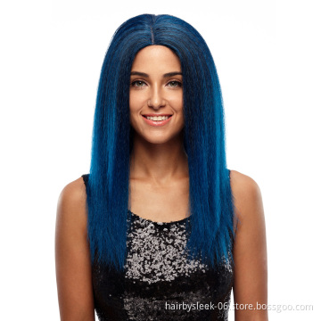 Trendy 24 inches Long Straight Free Shipping Lace Hairline Wigs Synthetic Hair Ombre Color Heat Resistant Wig For Black Women